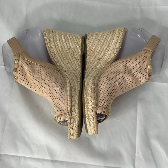 MARC FISHER Santon Tan Nude Espadrille Wedges Shoes Open Toe Gold Studded Boho 6 - Picture 4 of 12